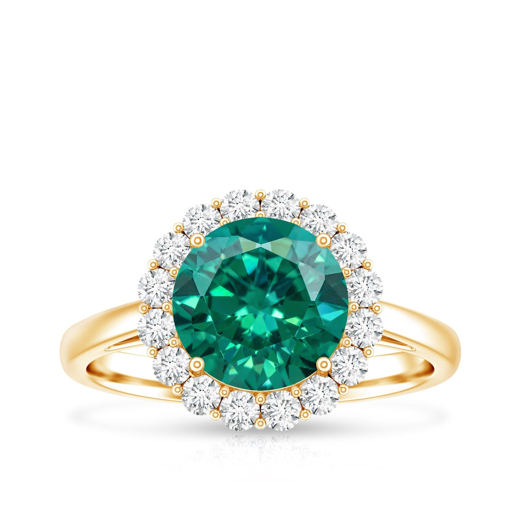 Lab Grown Emerald Ring – Classic 2 Carat Emerald Engagement Ring with Diamond Halo
