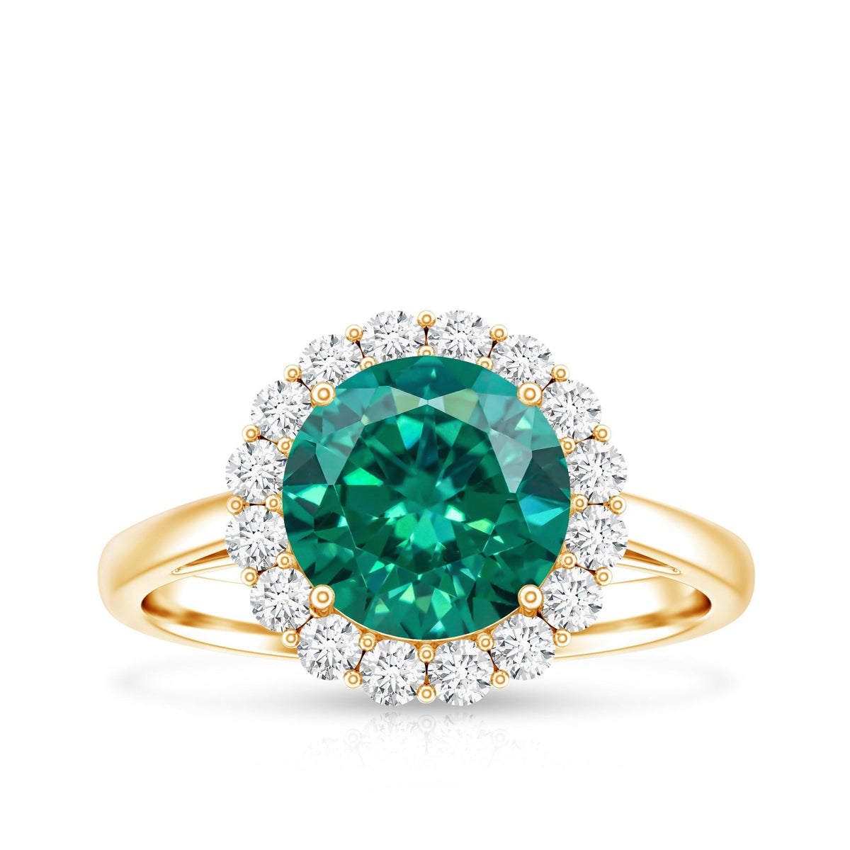 Lab Grown Emerald Ring – Classic 2 Carat Emerald Engagement Ring with Diamond Halo