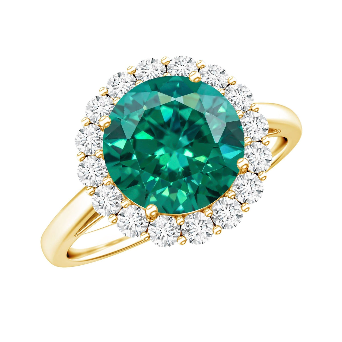 Lab Grown Emerald Ring – Classic 2 Carat Emerald Engagement Ring with Diamond Halo