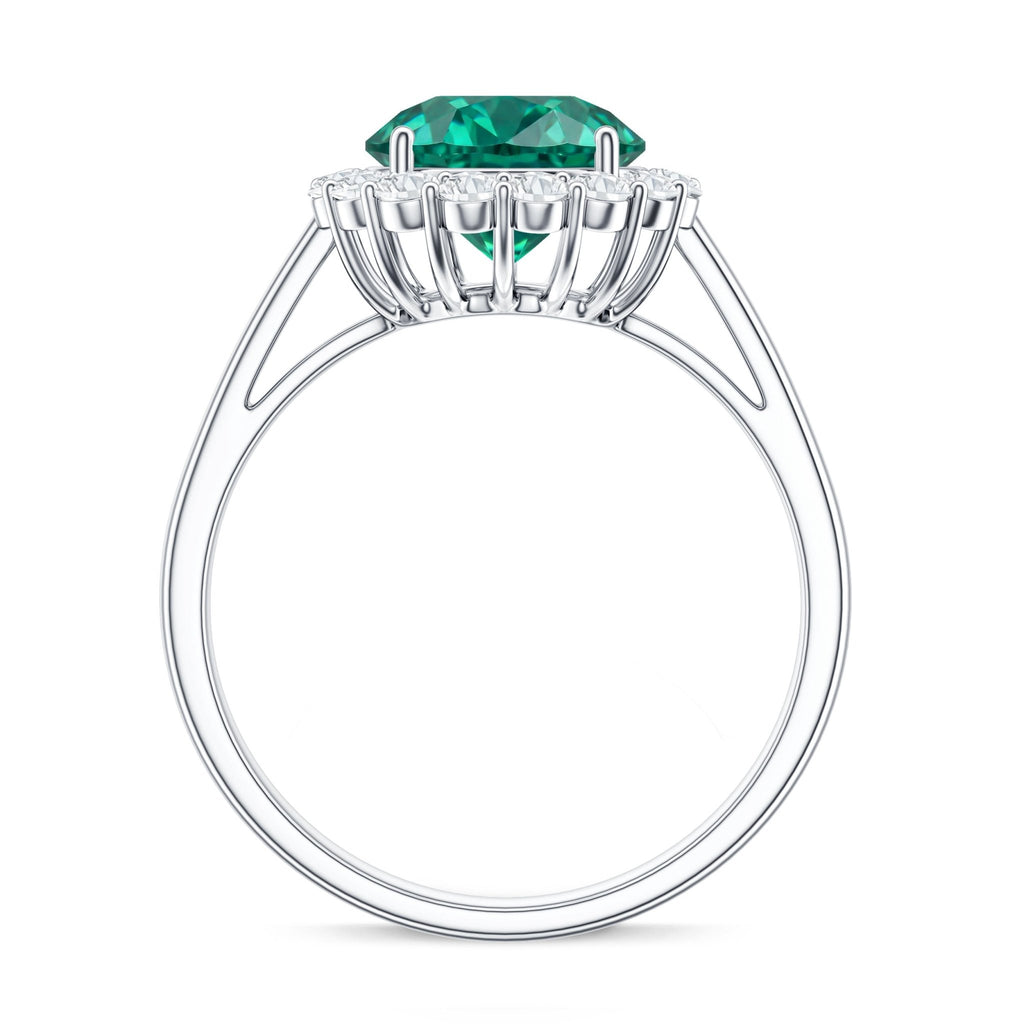 Lab Grown Emerald Ring – Classic 2 Carat Emerald Engagement Ring with Diamond Halo