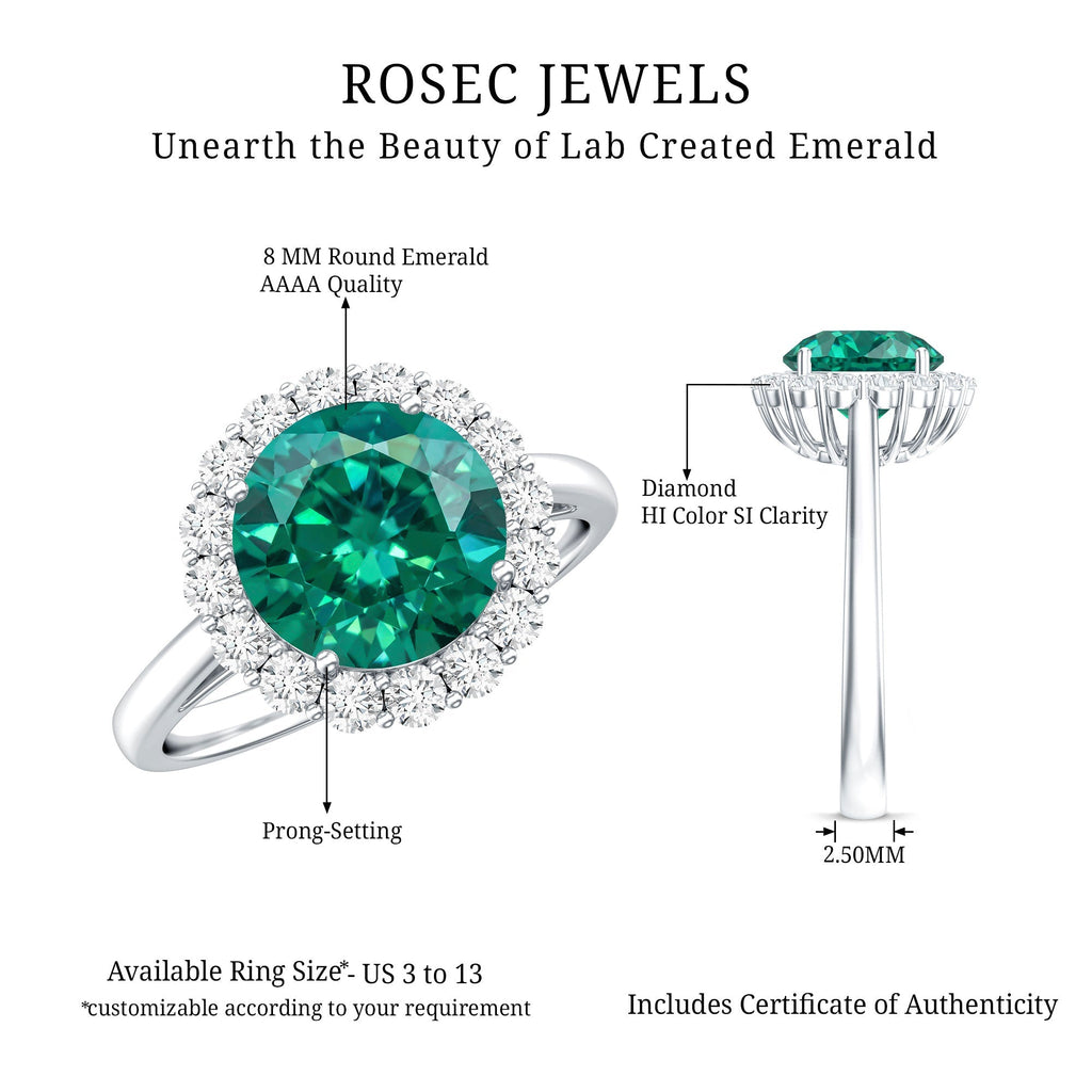 Lab Grown Emerald Ring – Classic 2 Carat Emerald Engagement Ring with Diamond Halo