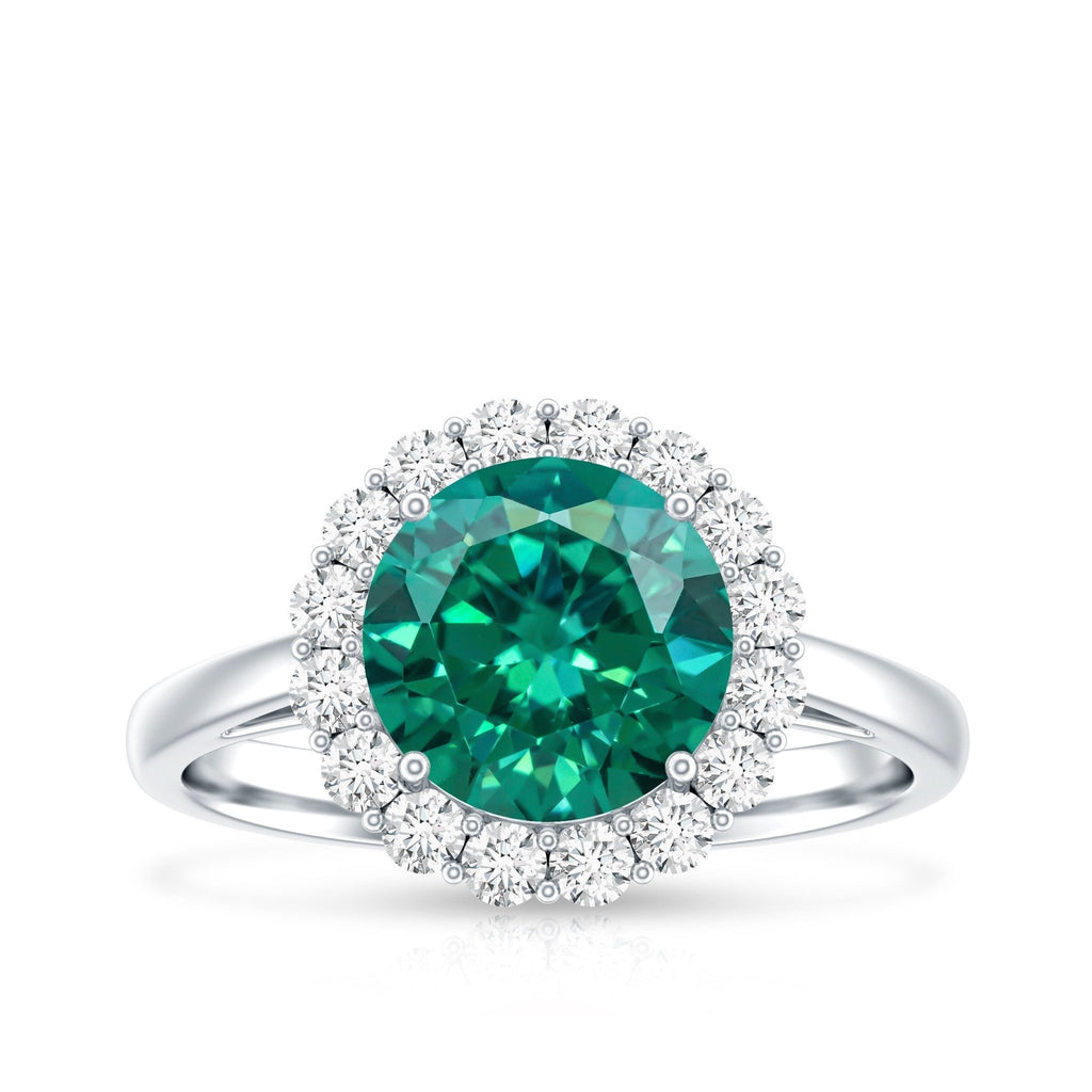 Lab Grown Emerald Ring – Classic 2 Carat Emerald Engagement Ring with Diamond Halo