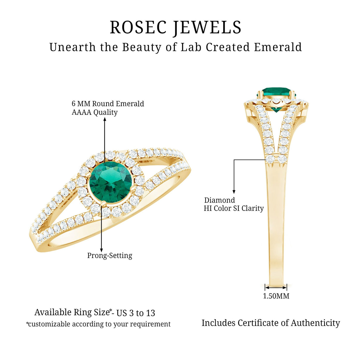 Lab Grown Emerald Ring – Classic Emerald Engagement Ring with Diamond Halo