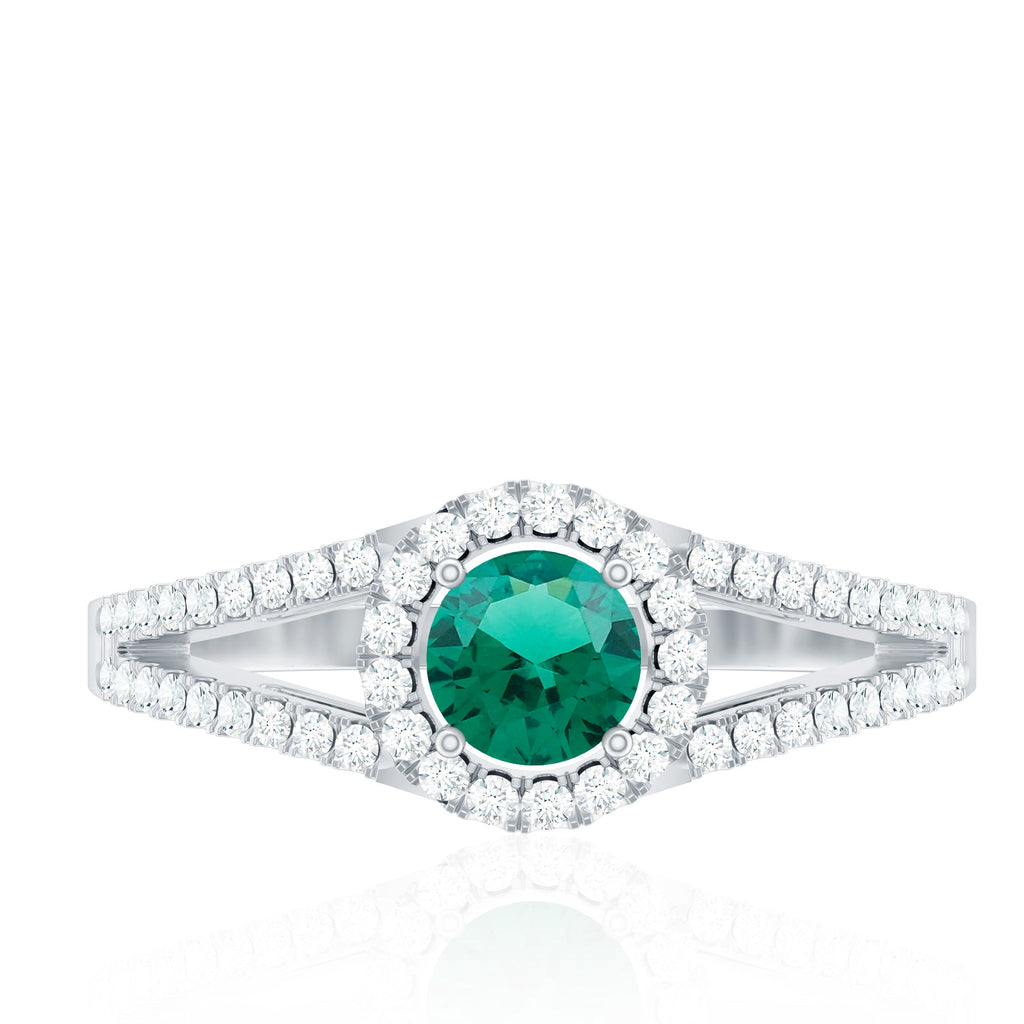 Lab Grown Emerald Ring – Classic Emerald Engagement Ring with Diamond Halo