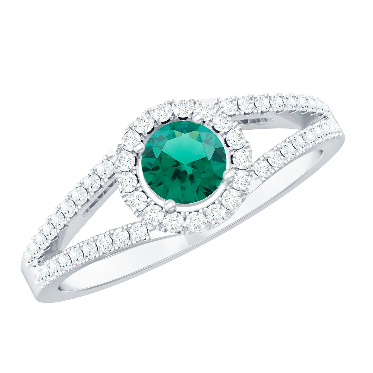 Lab Grown Emerald Ring – Classic Emerald Engagement Ring with Diamond Halo