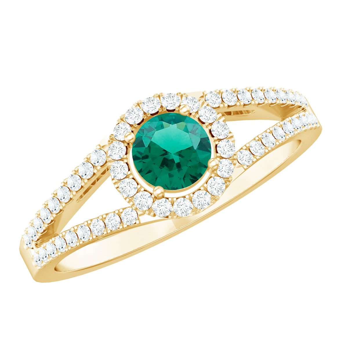 Lab Grown Emerald Ring – Classic Emerald Engagement Ring with Diamond Halo
