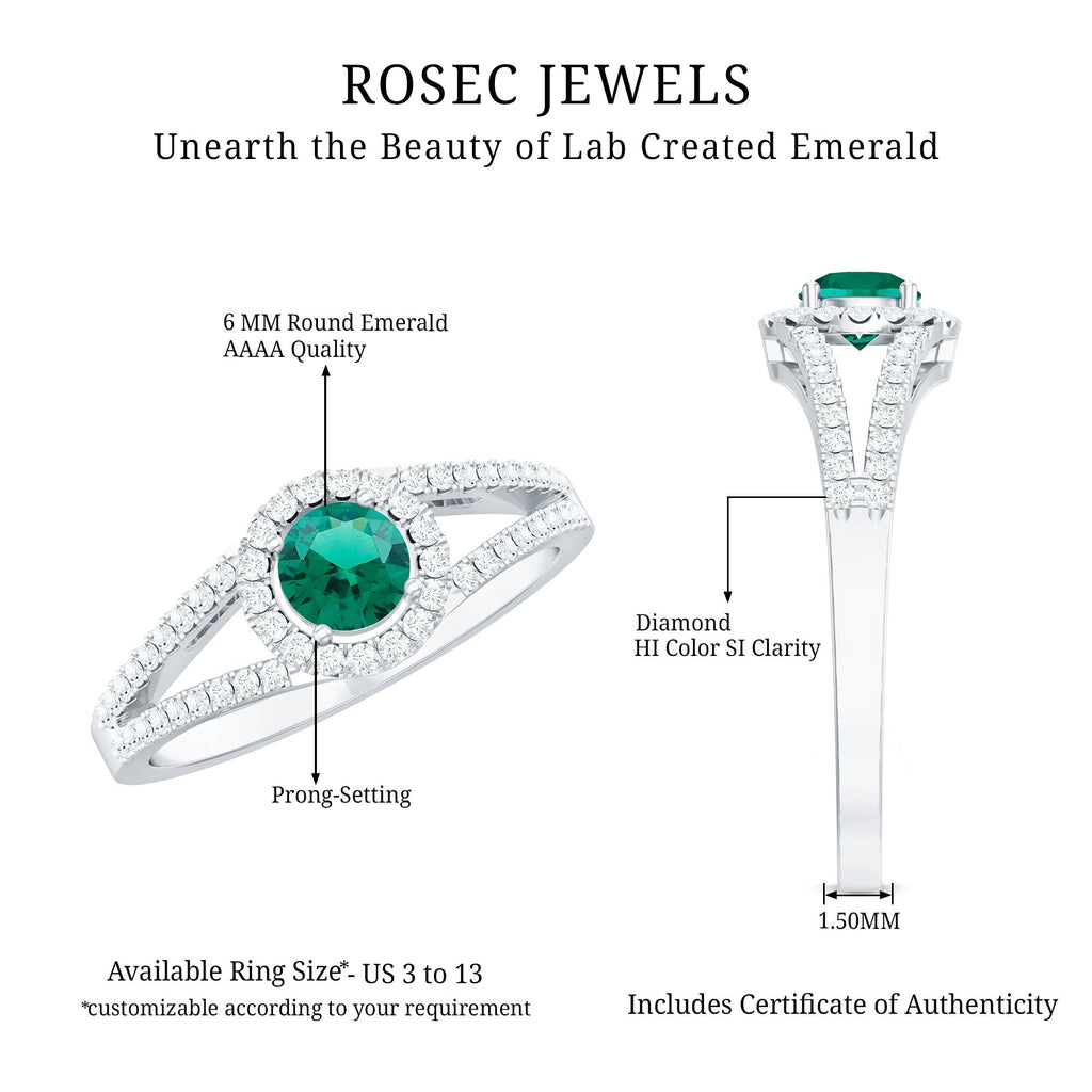 Lab Grown Emerald Ring – Classic Emerald Engagement Ring with Diamond Halo