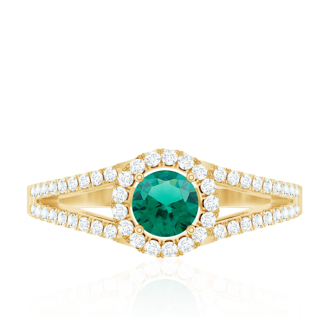 Lab Grown Emerald Ring – Classic Emerald Engagement Ring with Diamond Halo