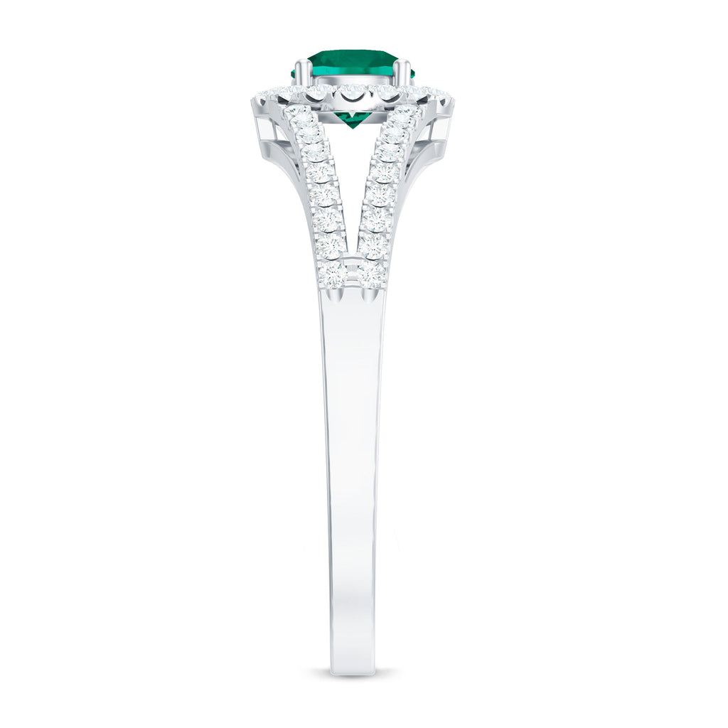 Lab Grown Emerald Ring – Classic Emerald Engagement Ring with Diamond Halo