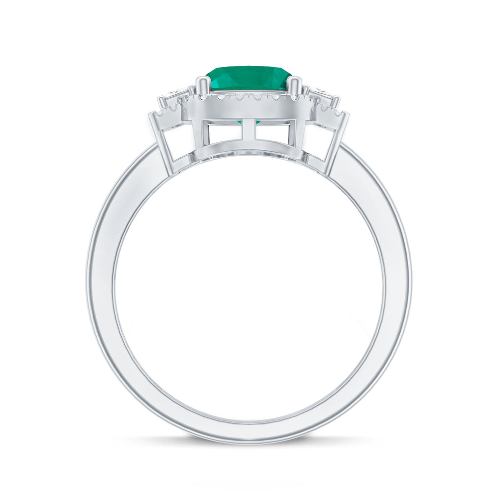 Lab Grown Emerald Ring – Cushion Cut 2 Carat Emerald Diamond Statement Engagement