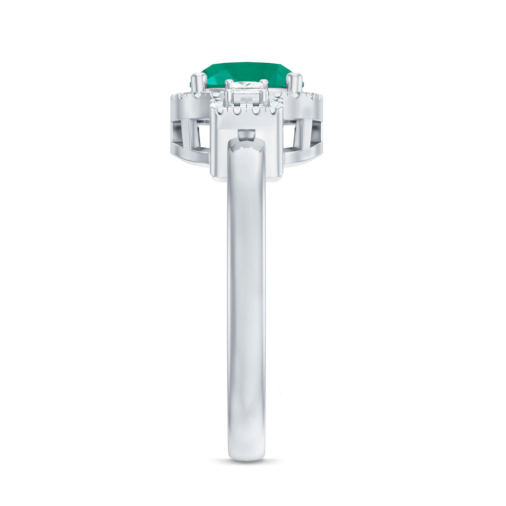 Lab Grown Emerald Ring – Cushion Cut 2 Carat Emerald Diamond Statement Engagement