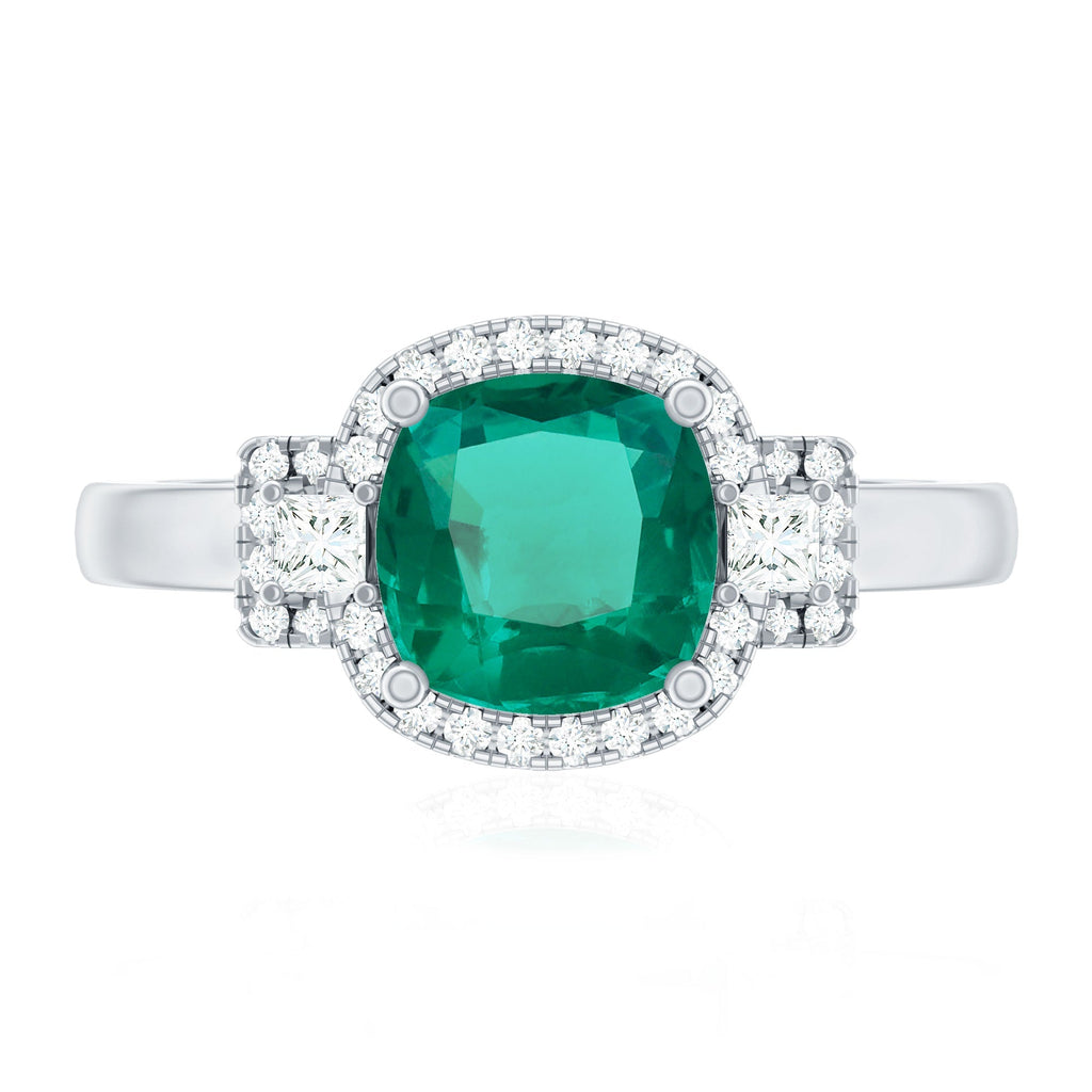 Lab Grown Emerald Ring – Cushion Cut 2 Carat Emerald Diamond Statement Engagement