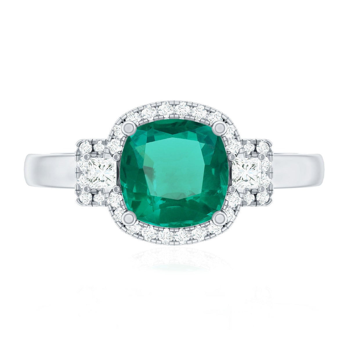 Lab Grown Emerald Ring – Cushion Cut 2 Carat Emerald Diamond Statement Engagement