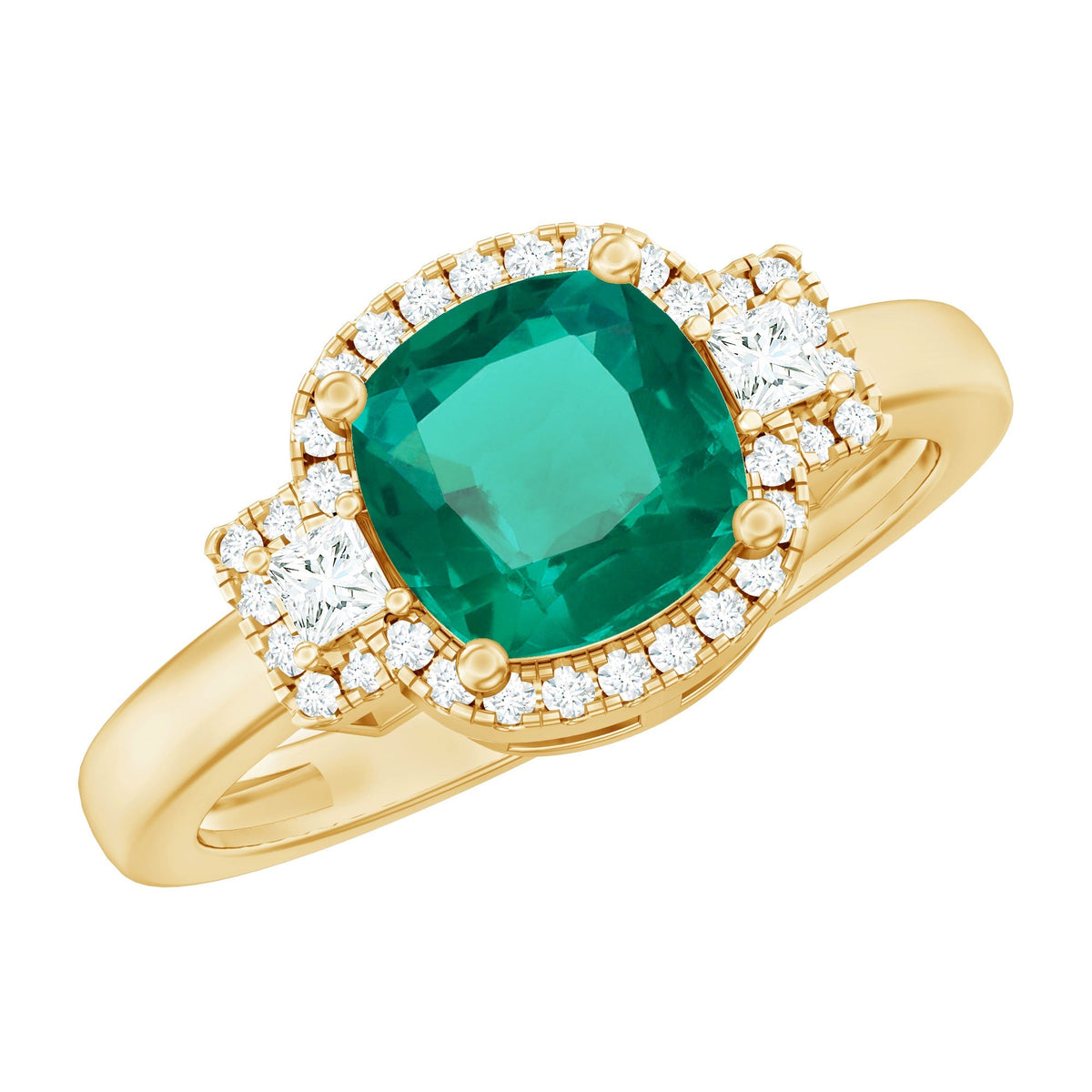 Lab Grown Emerald Ring – Cushion Cut 2 Carat Emerald Diamond Statement Engagement