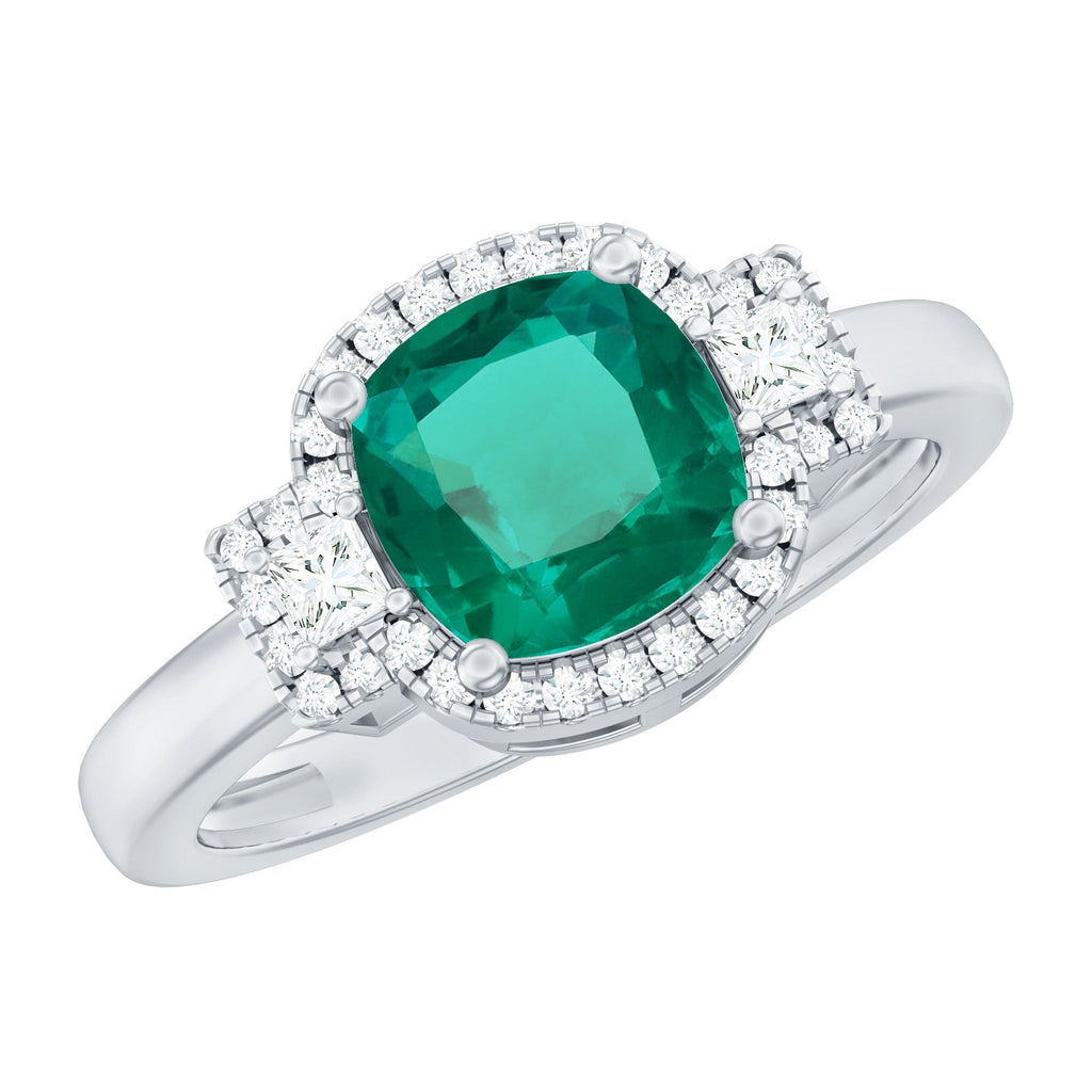 Lab Grown Emerald Ring – Cushion Cut 2 Carat Emerald Diamond Statement Engagement