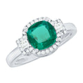 Lab Grown Emerald Ring – Cushion Cut 2 Carat Emerald Diamond Statement Engagement