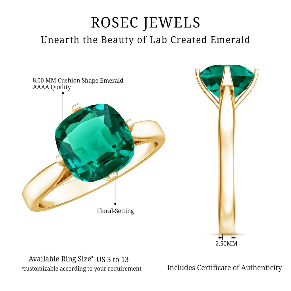 Lab Grown Emerald Ring – Cushion Cut 2 Carat Solitaire Engagement Ring Floral Setting