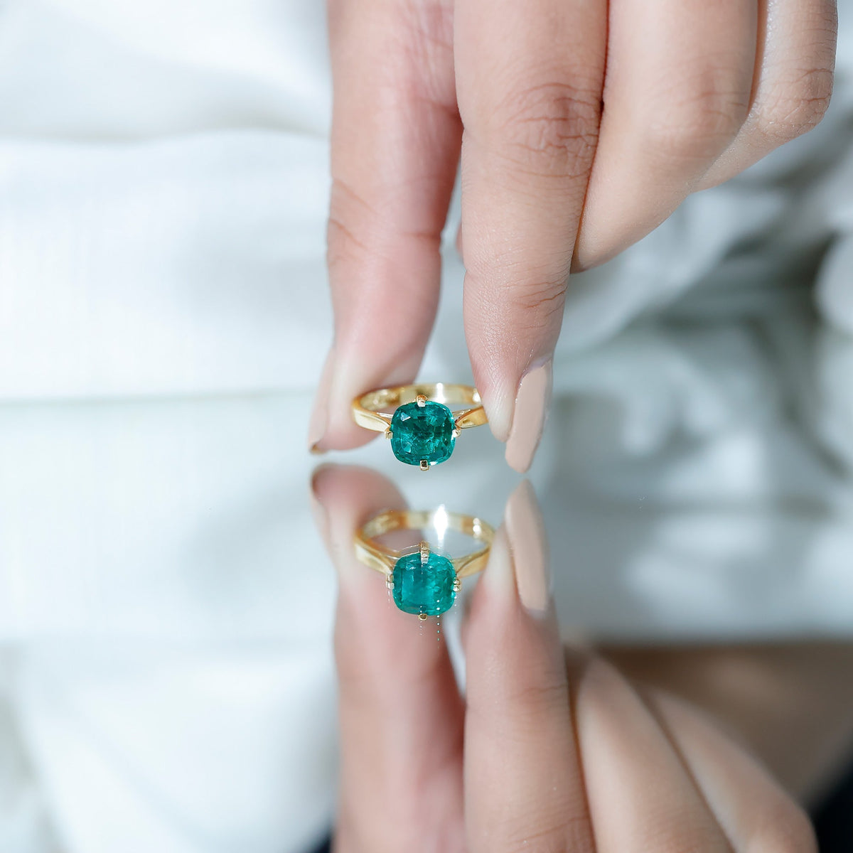 Lab Grown Emerald Ring – Cushion Cut 2 Carat Solitaire Engagement Ring Floral Setting