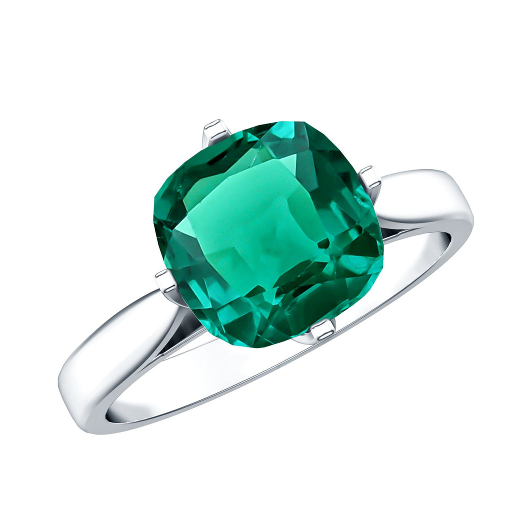 Lab Grown Emerald Ring – Cushion Cut 2 Carat Solitaire Engagement Ring Floral Setting