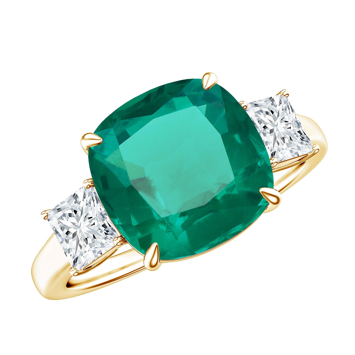 Lab Grown Emerald Ring – Cushion Cut Emerald Engagement Band with Moissanite Accent Stones