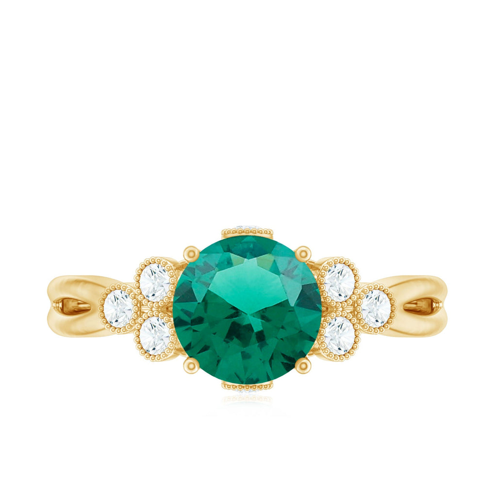 Lab Grown Emerald Ring – Designer Engagement Band with AAA Quality Emerald & EF-VS Diamonds