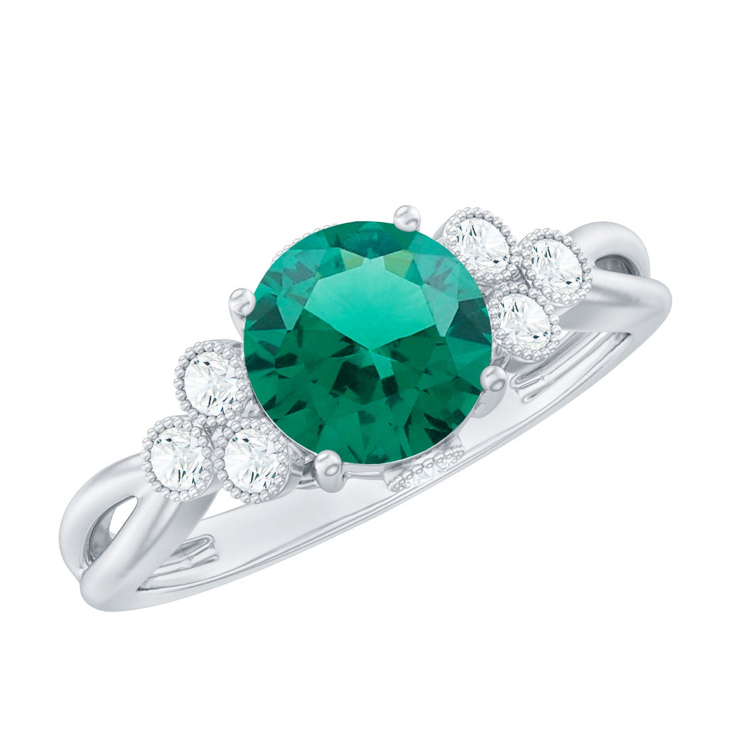 Lab Grown Emerald Ring – Designer Engagement Band with AAA Quality Emerald & EF-VS Diamonds