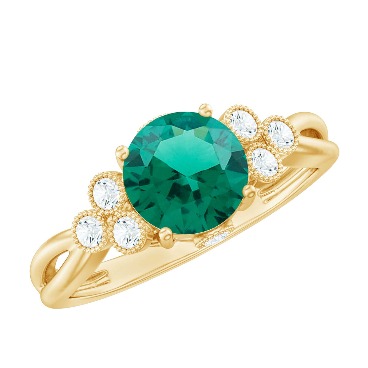 Lab Grown Emerald Ring – Designer Engagement Band with AAA Quality Emerald & EF-VS Diamonds