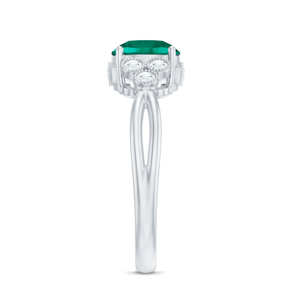 Lab Grown Emerald Ring – Designer Engagement Band with AAA Quality Emerald & EF-VS Diamonds