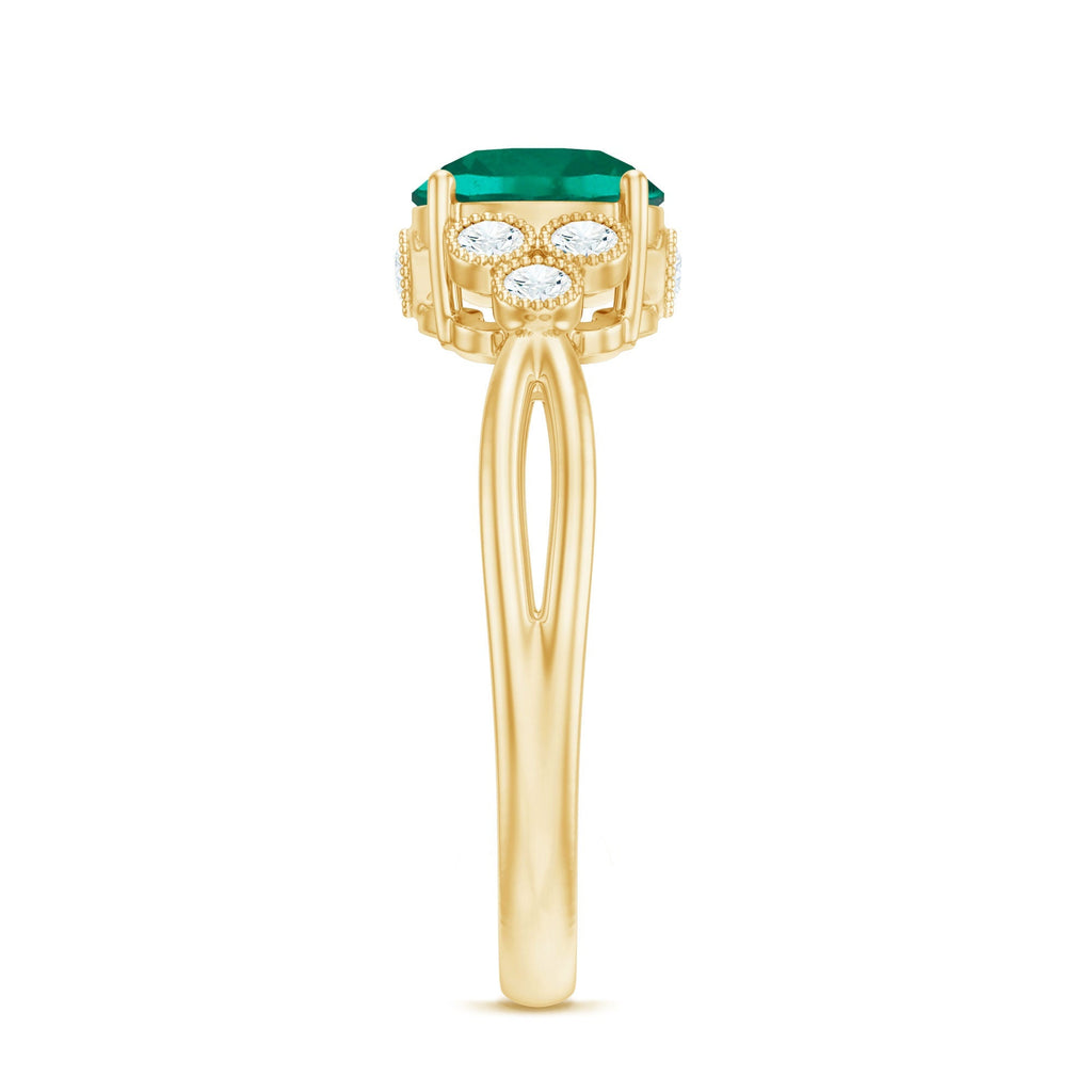 Lab Grown Emerald Ring – Designer Engagement Band with AAA Quality Emerald & EF-VS Diamonds