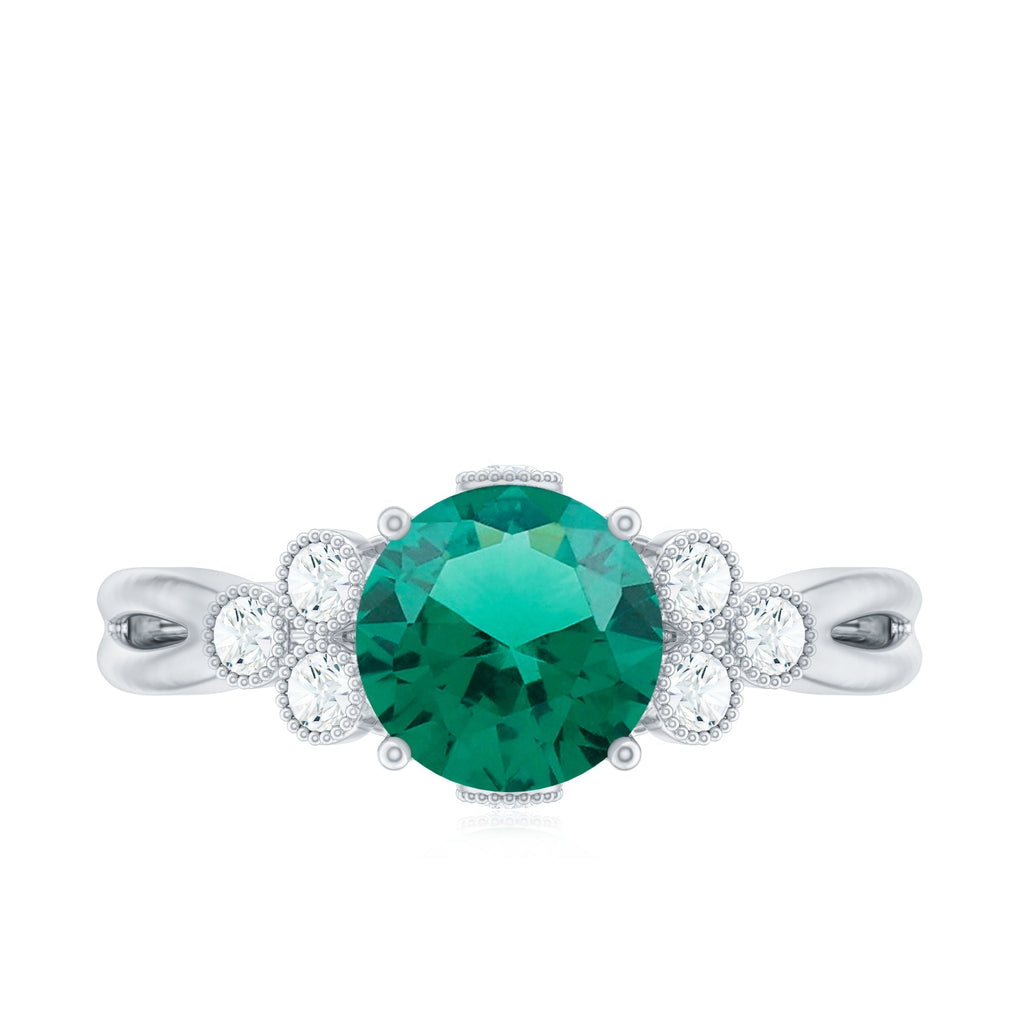 Lab Grown Emerald Ring – Designer Engagement Band with AAA Quality Emerald & EF-VS Diamonds