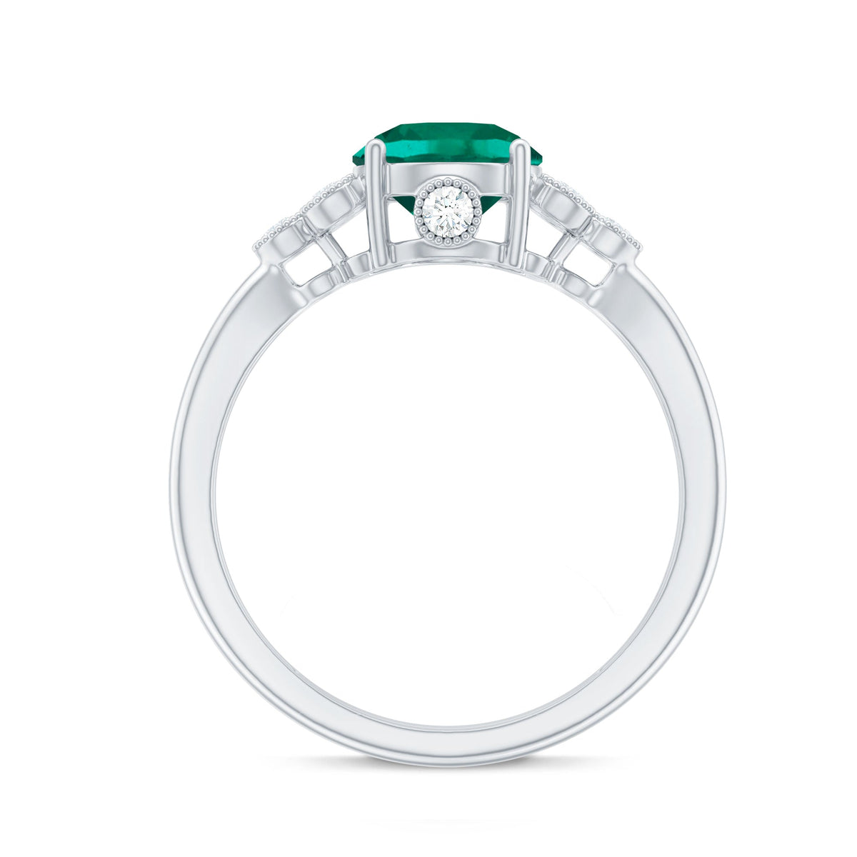 Lab Grown Emerald Ring – Designer Engagement Band with AAA Quality Emerald & EF-VS Diamonds