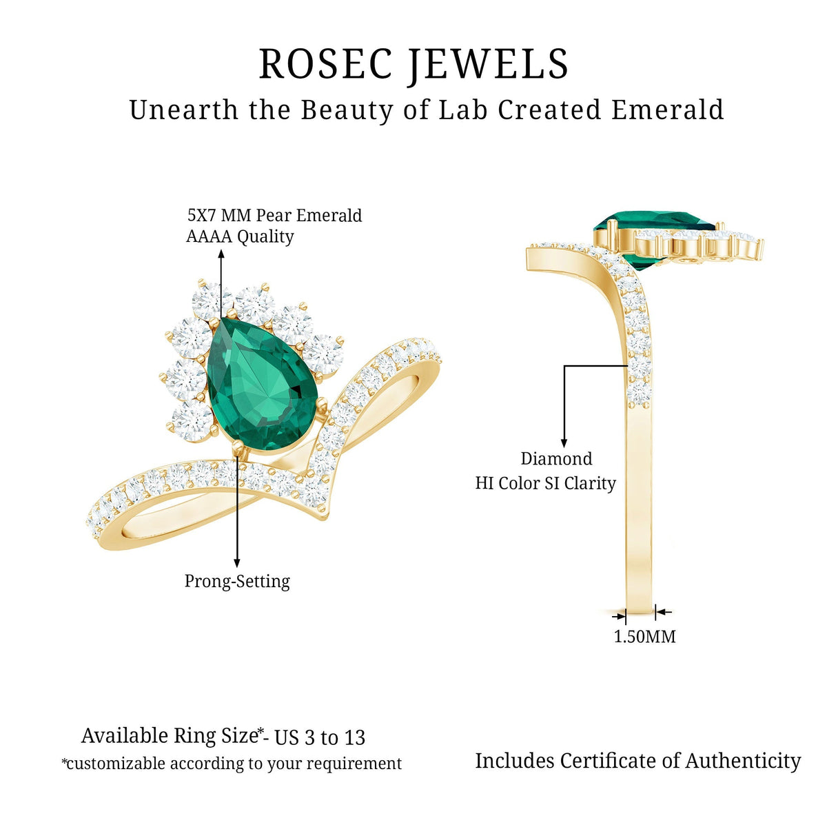 Lab Grown Emerald Ring - Designer Engagement Ring with Diamond Halo & Chevron Shank