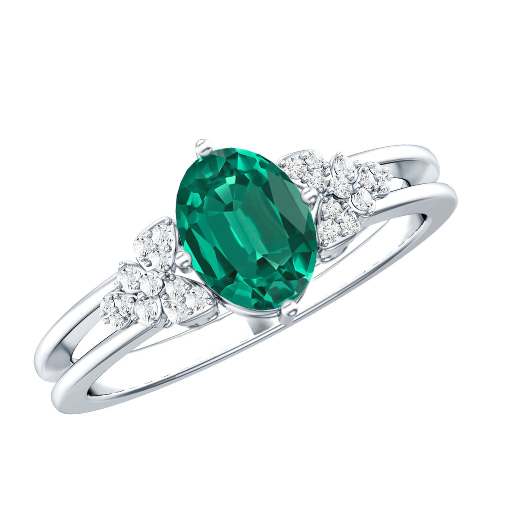 Lab Grown Emerald Ring – Designer Engagement Ring With Oval AAA Quality Emerald
