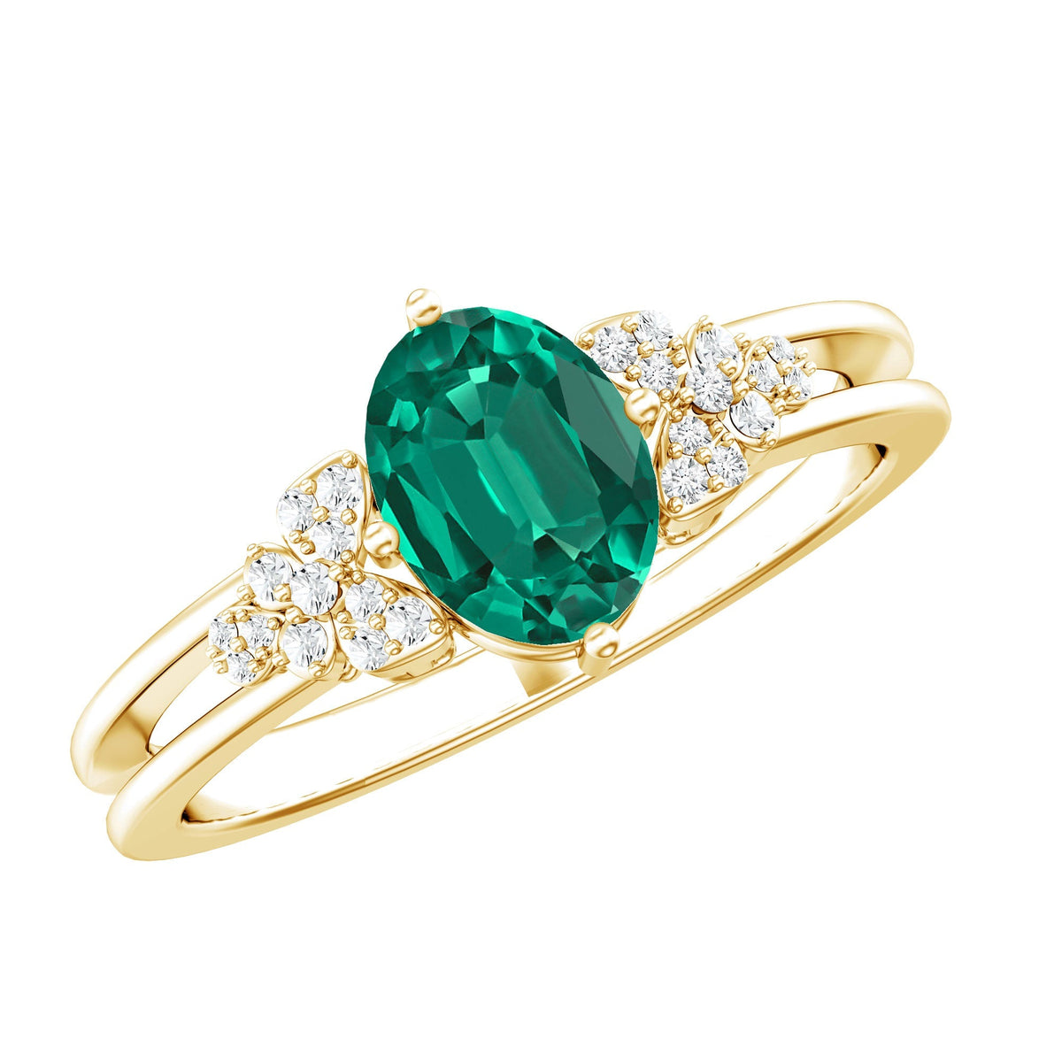 Lab Grown Emerald Ring – Designer Engagement Ring With Oval AAA Quality Emerald