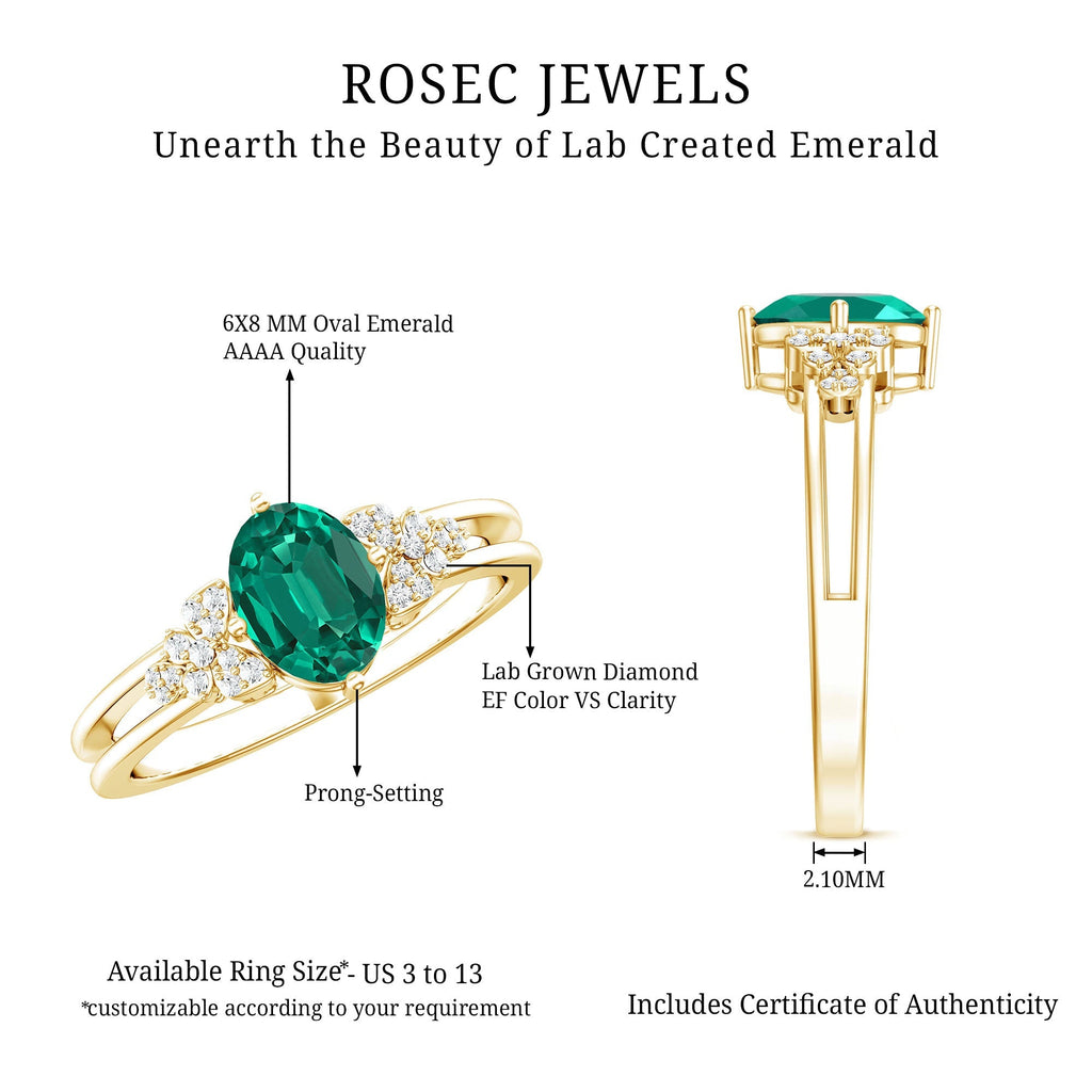 Lab Grown Emerald Ring – Designer Engagement Ring With Oval AAA Quality Emerald
