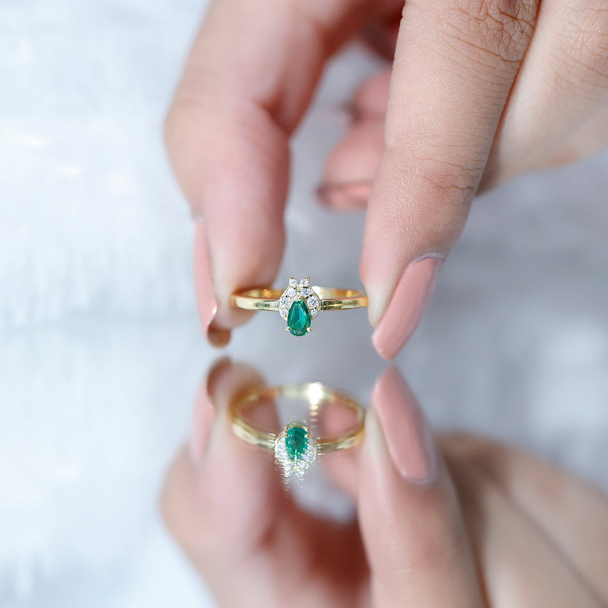 Lab Grown Emerald Ring – Diamond Promise Ring in 14K Gold Plated Silver Band