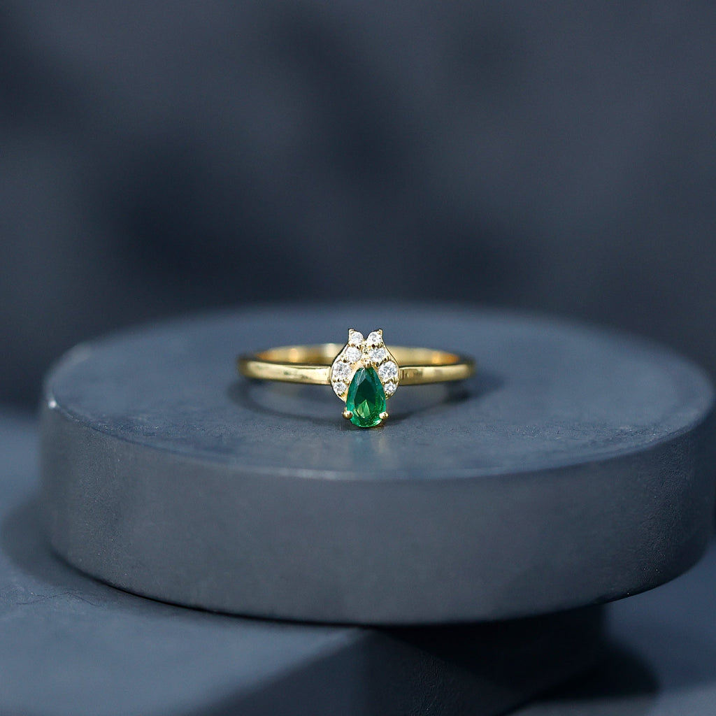 Lab Grown Emerald Ring – Diamond Promise Ring in 14K Gold Plated Silver Band