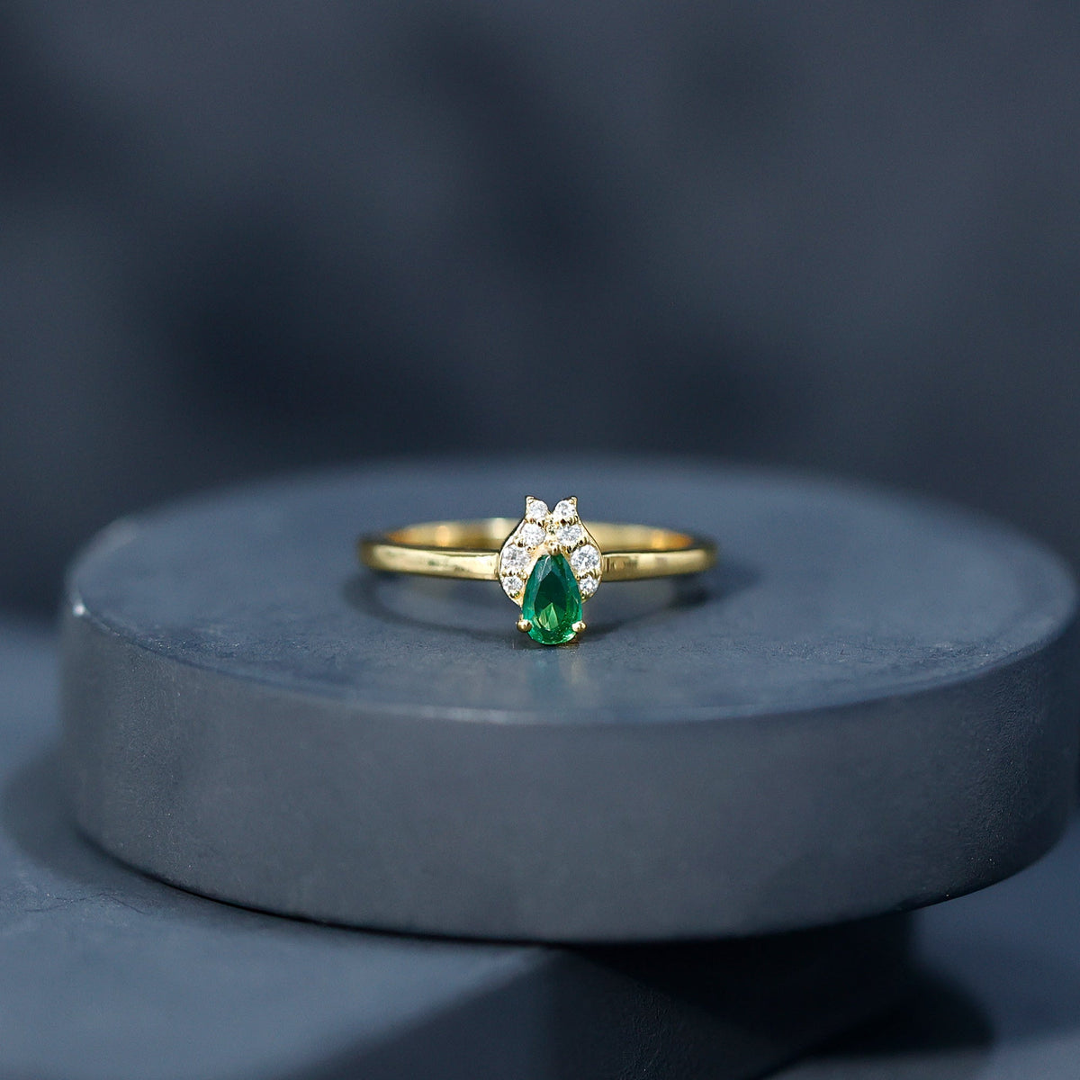 Lab Grown Emerald Ring – Diamond Promise Ring in 14K Gold Plated Silver Band