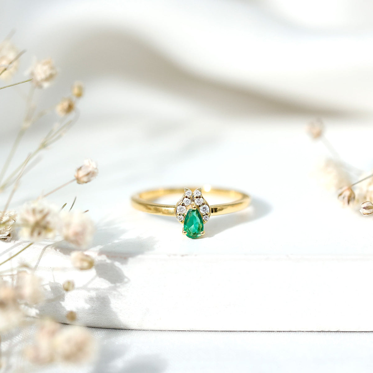 Lab Grown Emerald Ring – Diamond Promise Ring in 14K Gold Plated Silver Band