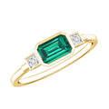 Lab Grown Emerald Ring - East West Emerald Cut Three Stone Bezel Set in 14K Gold
