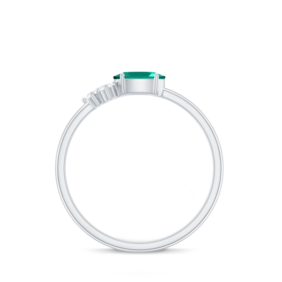 Lab Grown Emerald Ring – East West Oval Promise Ring with Diamond Trio Design