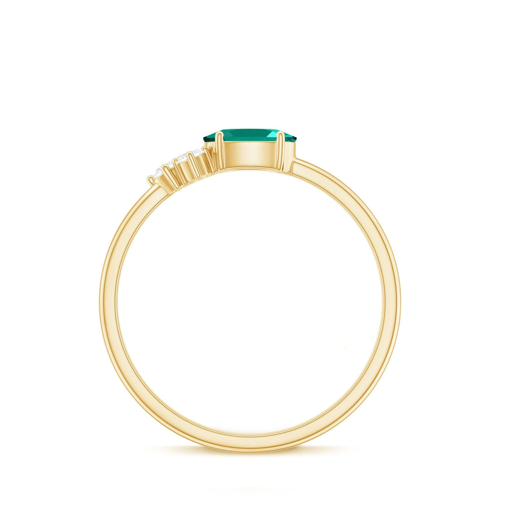 Lab Grown Emerald Ring – East West Oval Promise Ring with Diamond Trio Design