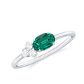 Lab Grown Emerald Ring – East West Oval Promise Ring with Diamond Trio Design