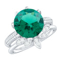 Lab Grown Emerald Ring – Floral Bridal Set With Moissanite Enhancer & AAA Quality