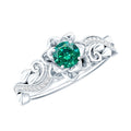Lab Grown Emerald Ring – Flower Diamond Ring with Certified Green Gemstone