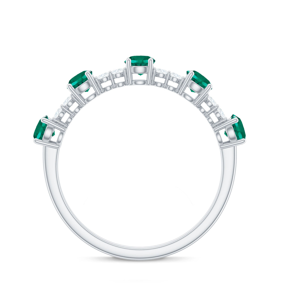 Lab Grown Emerald Ring - Half Eternity Anniversary Band With Diamonds & Prong Setting