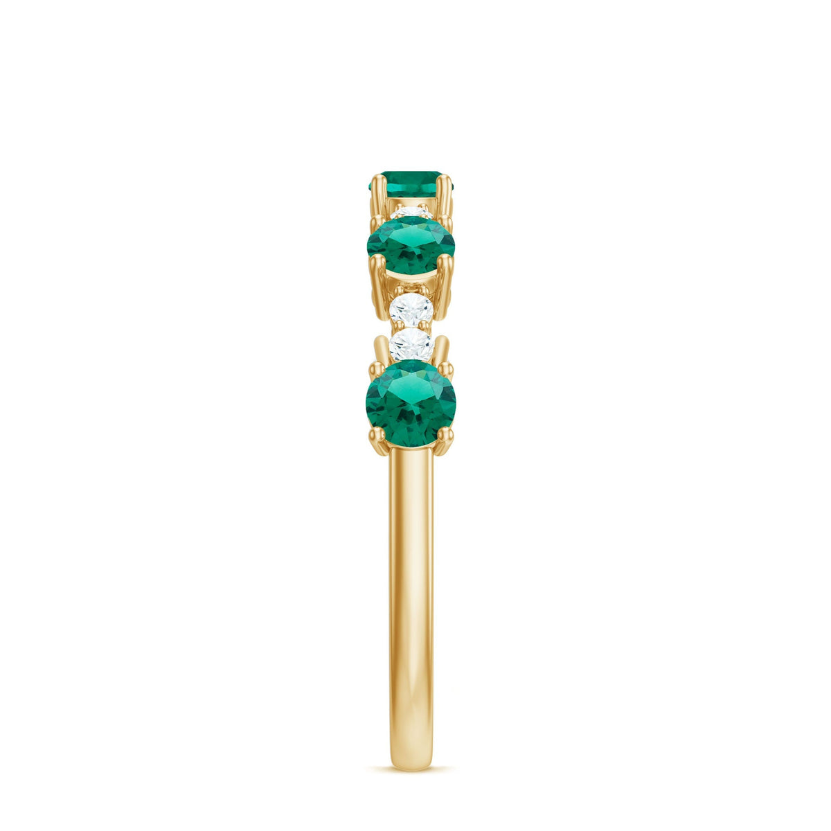 Lab Grown Emerald Ring - Half Eternity Anniversary Band With Diamonds & Prong Setting