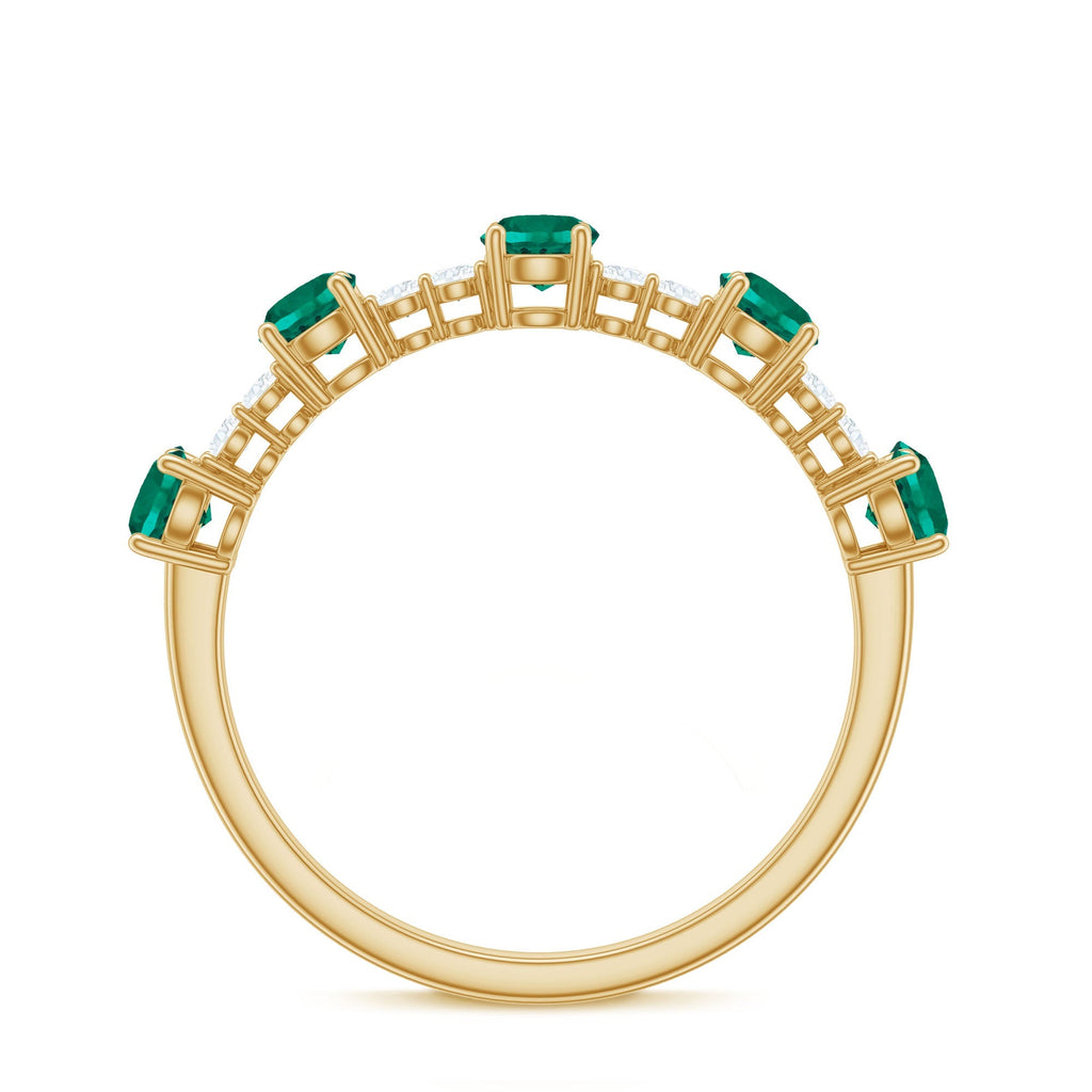 Lab Grown Emerald Ring - Half Eternity Anniversary Band With Diamonds & Prong Setting