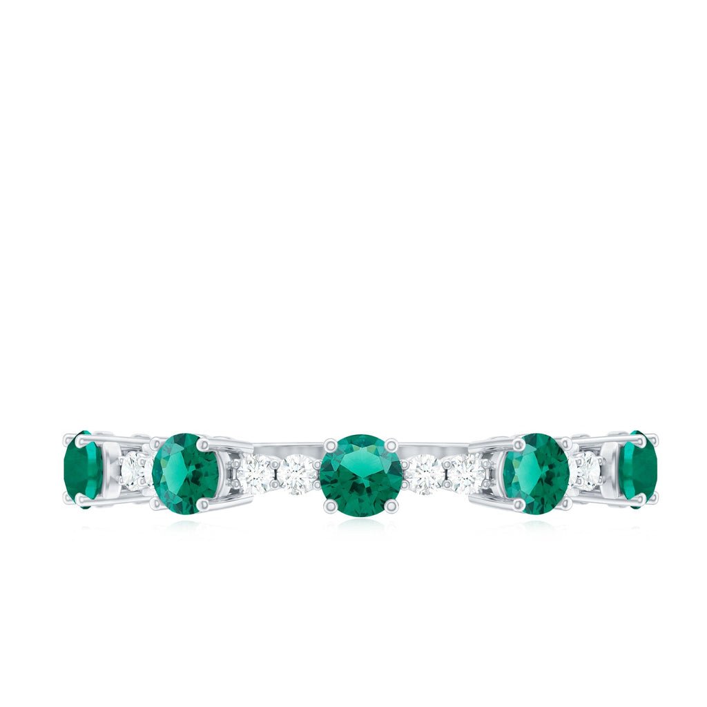 Lab Grown Emerald Ring - Half Eternity Anniversary Band With Diamonds & Prong Setting