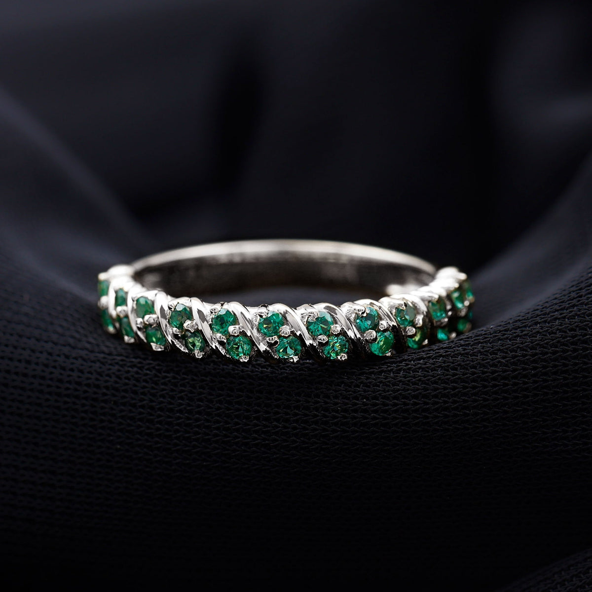 Lab Grown Emerald Ring – Half Eternity Band | Comfortable Prong Setting Jewelry